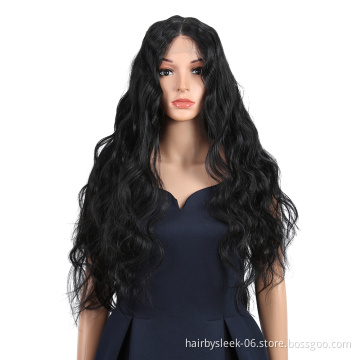 Synthetic wig with baby hair body wave with closure and fake skin heat resistant lace front Synthetic hair wigs for black women